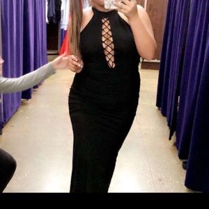 Criss Cross Neckline Black Prom Dress